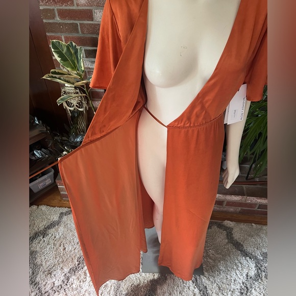 Whimsy+Row NWT Burnt Orange Lola Satin Wrap Midi - Picture 5 of 10